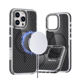 iPhone 16 Pro Max (6.9") telefon tok, TPU / PC, magsafe, fekete, Fiber