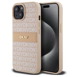 iPhone 15 Pro (6.1") hátlap tok, PU / PU bőr, mintás, barackvirág-bézs, DKNY PU Leather Repeat Pattern Tonal Stripe