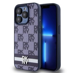 iPhone 15 Pro Max (6.7") hátlap tok, PU / PU bőr, mintás, kék, DKNY PU Leather Checkered Pattern and Stripe