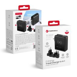 Forcell F-Energy E856 multifunkcionális wireless töltő / powerbank, USB-A-USB-C, 45W, 15000mAh, fekete