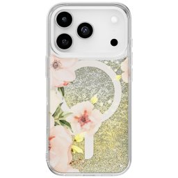 Uniq Coehl Solea Apple iPhone 17 Pro mágneses tok, MagSafe, arany-bézs (csillámos / virág minta)