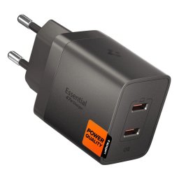 Spigen Essential EE472EU 2xUSB-C 2-portos hálózati töltő adapter, GaN, 47W, Gunmetal, szürke