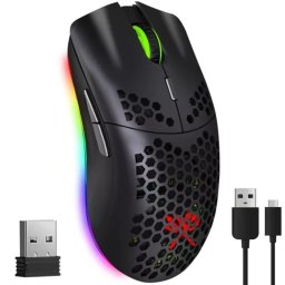 Dunmoon Vezeték Nélküli Gamer Egér, 6 Gomb, 2400 DPI, RGB, 400 mAh, 10 m