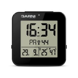 GARNI 138B - digitális ébresztőóra hőmérővel és higrométerrel, fekete színben