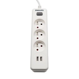 Elosztó Philips hosszabbítókábel 3 aljzat + 2 USB 2m 10A - fehér