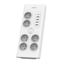 Túlfeszültség elleni elosztó Philips hosszabbító kábel 6 aljzat + 6xUSB-A + 1xUSB-C 2m 16A - fehér
