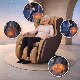 Masszázsfotel Fidardo, légmasszázs, infra melegítés, 12 párna, 2 fej, 6 masszázstípus, lábtartó, hangvezérlés, Bluetooth zene - barna