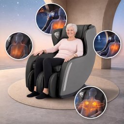 Masszázsfotel Fidardo, légmasszázs, infra melegítés, 12 párna, 2 fej, 6 masszázstípus, lábtartó, hangvezérlés, Bluetooth zene - fekete-szürke