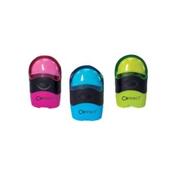 Hegyező 1 lyukú műanyag, tartályos radírral 12 db/display Connect 8138