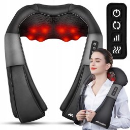 HealthPro Shiatsu 3D Nyak és váll masszírozógép, fűtő funkcióval, 2 féle adapterrel, fekete, 110997