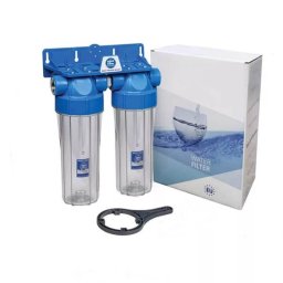 Aquafilter 2 lépcsős 10"-os Szűrőház 1/2" csatlakozással, átlátszó házzal, dupla "O" gyűrűs - réz menetes