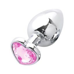 Sunfo - fém anál plug szív alakú kővel (ezüst-pink)