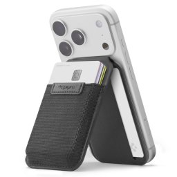 Spigen S314-4 Slim Fold mágneses kártyatartó, MagSafe, kitámasztható, Black, fekete (10db kártyához)