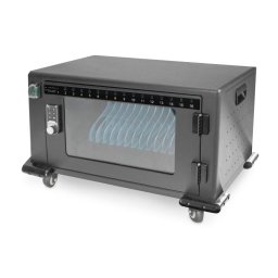 DIGITUS töltőkocsi, 14", USB-C, elektronikus PIN zár, 16 töltőalap, ventilátor, 384 x 550 x 375 mm, fekete színű