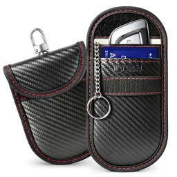 Tech-Protect KLR100 RFID blokkoló kulcstartó tok / táska, Carbon, fekete-piros (autó kulcshoz, bankkártyához)