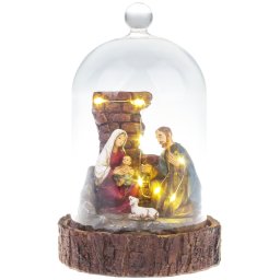 MagicHome karácsonyi dekoráció, Betlehem üvegkupolában, 7 LED, 2x AAA, belső, 11,8 x 11,8 x 19 cm