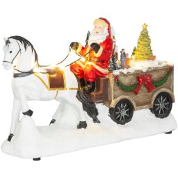 MagicHome karácsonyi dekoráció, Mikulás lóval, LED, 3x AA, belső