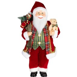 Dekoráció MagicHome Karácsony, Mikulás, ajándékkal és macival, piros, 60 cm
