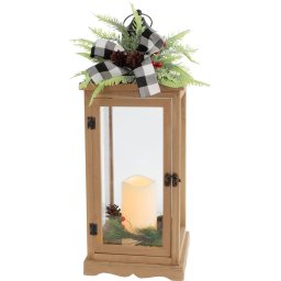 Dekoráció MagicHome Karácsony, Lámpás fenyőággal és masnival, 1 LED, 3xAAA, láng effektus, időzítő,