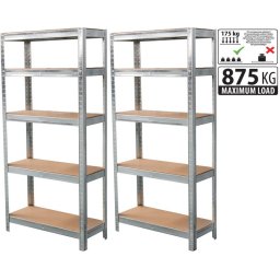 Racks polc, fém, MDF, 5 polc, 1800x900x300 mm, csomag 2db