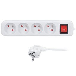 Solight hosszabbító kábel 5m, 4 aljzat, kapcsoló, 16A/3680W, PVC, fehér