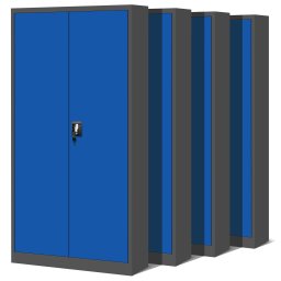 4er Set Aktenschrank C001 Metallschrank Stahlschrank Werkzeugschrank 185 cm x 90 cm x 40 cm anthrazit/blau