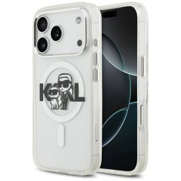 Karl Lagerfeld IML Glitter Karl & Choupette Sketch Logo MagSafe tok iPhone 17 Pro átlátszó