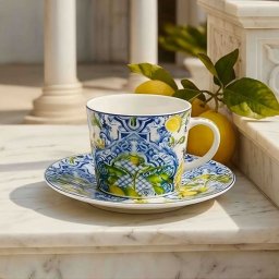 SOLEDAD mediterrán porcelán csésze aljjal - 240 ml - díszdobozos