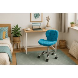 Dolgozószobai szett – összecsukható íróasztal ZARIMO 80×40 cm fehér + irodai szék AVOLA VELVET kék