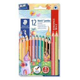STAEDTLER Színes ceruza készlet, háromszögletű, vastag, hegyezővel, STAEDTLER "Noris(R) Jumbo 128", 10+2 különböző szín