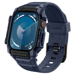 Apple Watch 10-11 (46 mm), Szilikon védőkeret, ütésálló, szíjjal, Spigen Rugged Armor Pro, sötétkék