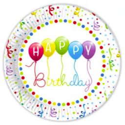 Happy Birthday papírtányér, party tányér 8 DARABOS, 23 cm FSC Nr11