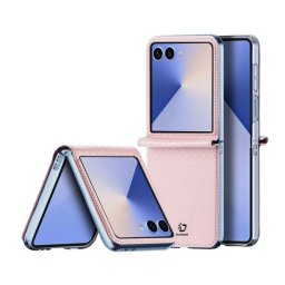 DUX DUCIS BRIL műanyag telefonvédő (ütésállóság, bőr hatású hátlap, rombusz) RÓZSASZÍN Samsung Galaxy Z Flip7 (SM-F766)