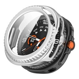 Műanyag keret (BUMPER, ütésállóság + kijelzővédő üveg) EZÜST Samsung Galaxy Watch 8 Classic 46mm (SM-L500), Galaxy Watch 8 Classic eSIM 46mm (SM-L505)