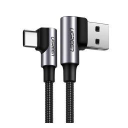 UGREEN US176 adatkábel (USB - Type-C, 3A, gyorstöltő 3.0, 200cm, 90 fokos, cipőfűző) SÖTÉTSZÜRKE