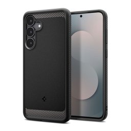 SPIGEN RUGGED ARMOR szilikon telefonvédő (ütésállóság, légpárnás sarok, karbon minta) FEKETE Samsung Galaxy S25 FE (SM-S731)