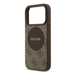 GUESS 4G CIRCLE CLASSIC LOGO szilikon telefonvédő (ütésállóság, textil hátlap, MagSafe) SÖTÉTBARNA Apple iPhone 17 Pro