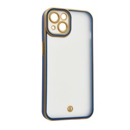 Szilikon telefonvédő (ütésállóság, matt, műanyag hátlap, kameravédő) ARANY/SÖTÉTKÉK Apple iPhone 15