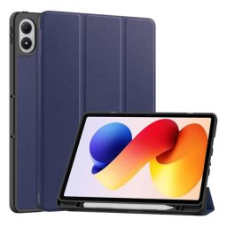 Tok álló, bőr hatású (aktív FLIP, oldalra nyíló, TRIFOLD, asztali tartó, ceruza tartó) SÖTÉTKÉK Xiaomi Redmi Pad 2 Pro