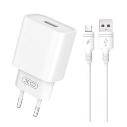 XO CE02D hálózati töltő Type-C aljzat (18W, PD gyorstöltő + microUSB kábel) FEHÉR