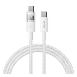 BASEUS DISPLAY II adatkábel (Type-C - Type-C, 100W, gyorstöltő, cipőfűző, LED kijelző, 200cm) FEHÉR