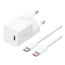 BASEUS GaN5 MINI 1C hálózati töltő Type-C aljzat (30W, PD gyorstöltő, GaN5 + Type-C kábel) FEHÉR