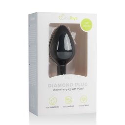 EasyToys Diamond - fehér köves anál plug (közepes, fekete)