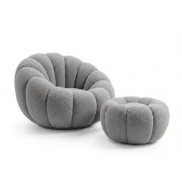 Forgó design karosszék BLOOM zsámollyal, szürke
