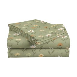 Pamut lepedő gyerekágyba FLORAL NEST zöld 110x160 cm