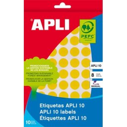 APLI Etikett, 16 mm kör, kézzel írható, színes, APLI, sárga, 432 etikett/csomag