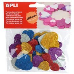 APLI Moosgumi, öntapadó, glitteres, szívek, APLI Kids "Eva Sheets", vegyes színek