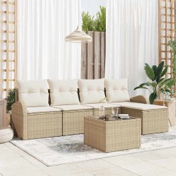 vidaXL Kerti Kanapé Szett párnával 6 pcs Bézs Poli rattan