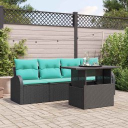 vidaXL Kerti Kanapé Szett 5 db Fekete Poly Rattan