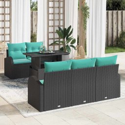 vidaXL Kerti Kanapé Szett 6 db Fekete Poly Rattan